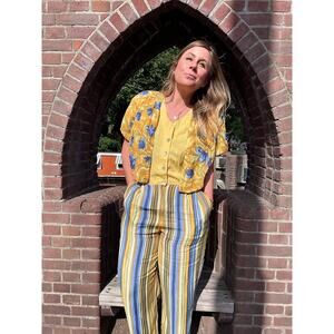 Jumpsuit with stripes and flowers with “trompe l’œil” effect top, size 8